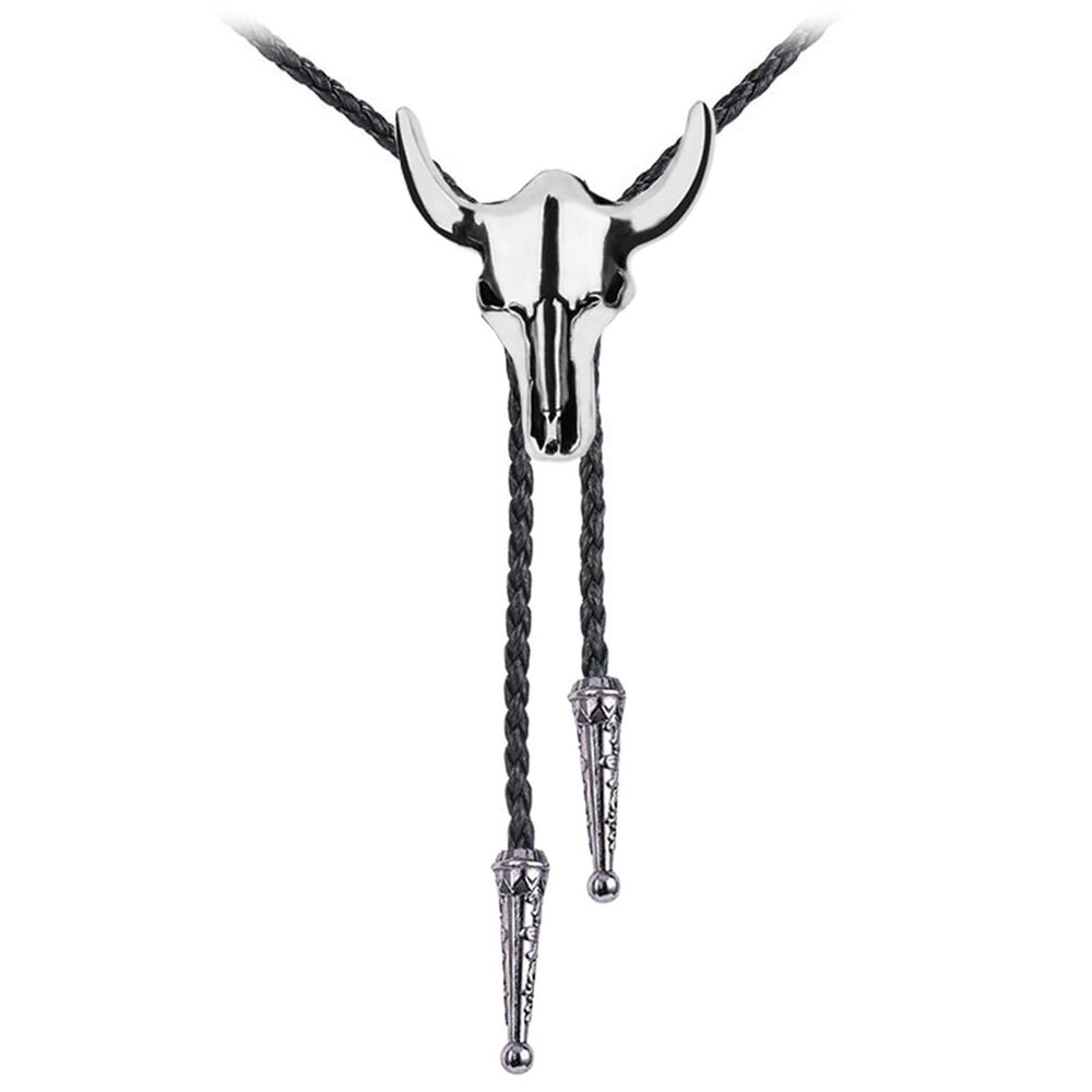 5282 Western Vintage Bolo Tie , Cow Skull Design Leather Necktie Cowboy